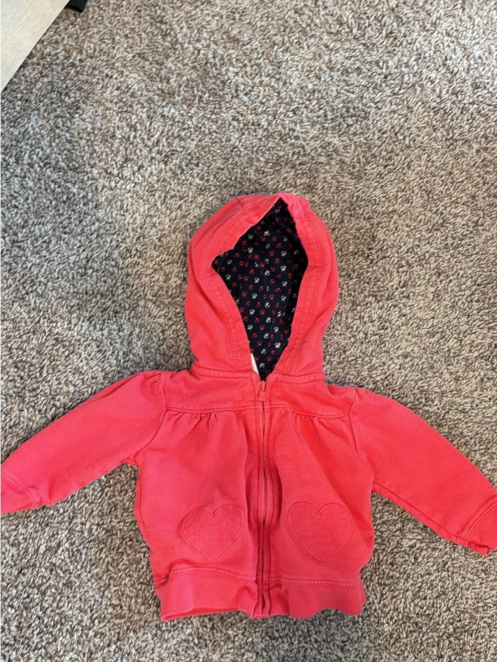 Carter's Coral Pink Hooded Zip Jacket with Navy Lined Hood